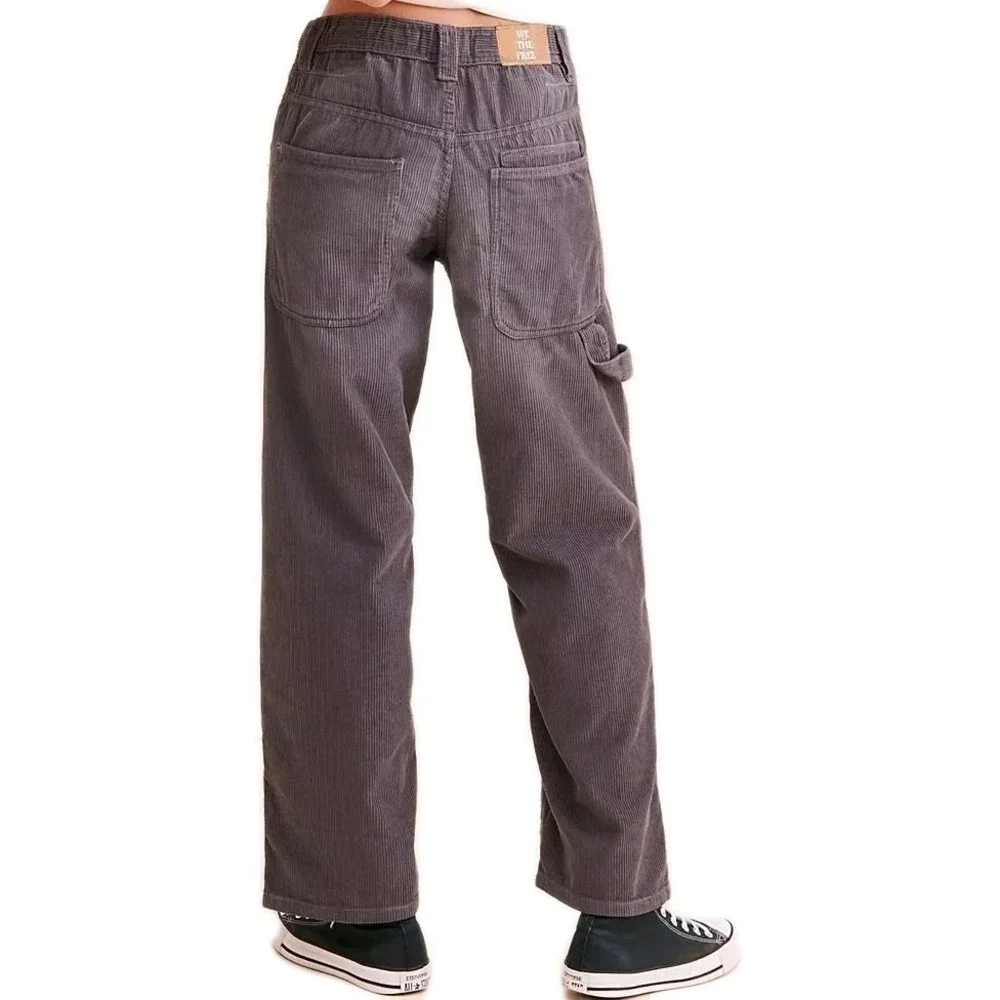 Free People Faye Low Slung Boyfriend Corduroy Carpenter Pants Gray Size 30 Baggy